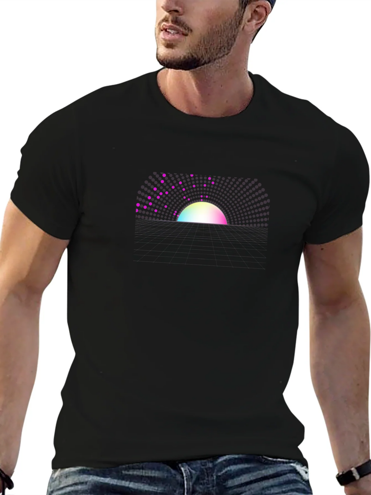 Abstract Sunset Graphic Tee - Black Crew Neck T-Shirt product image 6