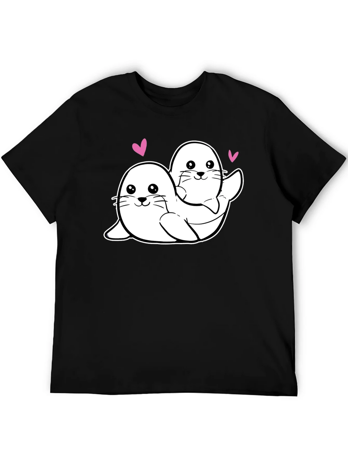 Cute Seal Couple Black T-Shirt product image 5