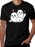 Cute Seal Couple Black T-Shirt product image 1