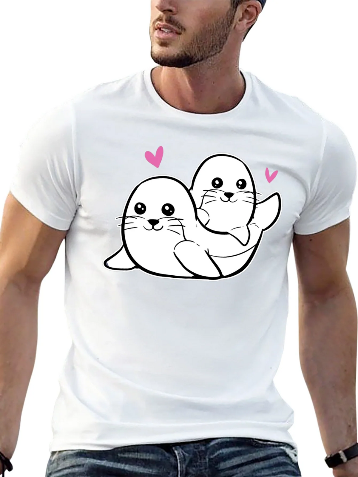 Cute Seal Couple Black T-Shirt product image 12