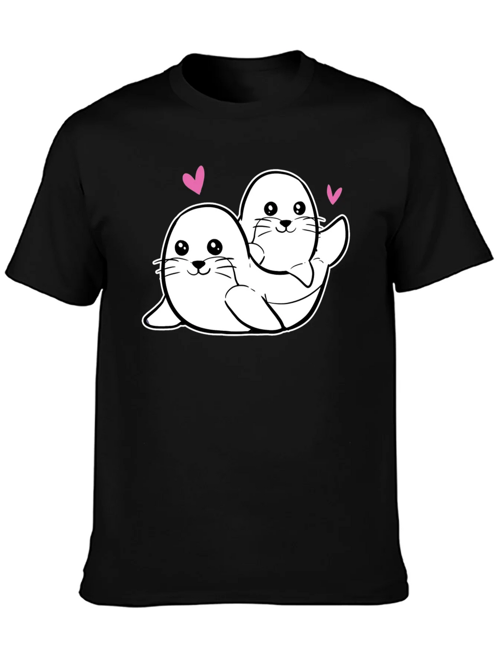 Cute Seal Couple Black T-Shirt product image 3