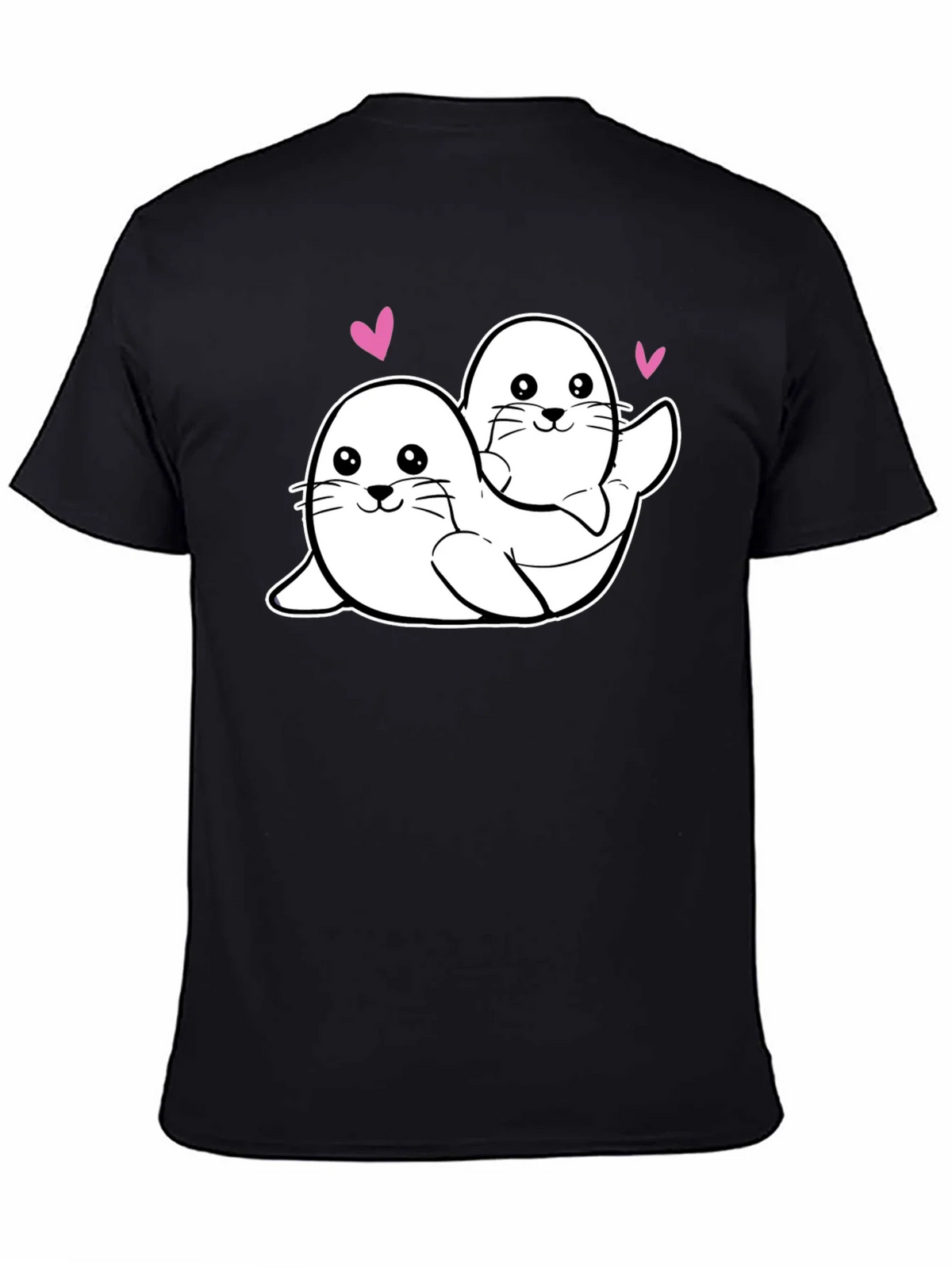 Cute Seal Couple Black T-Shirt product image 4