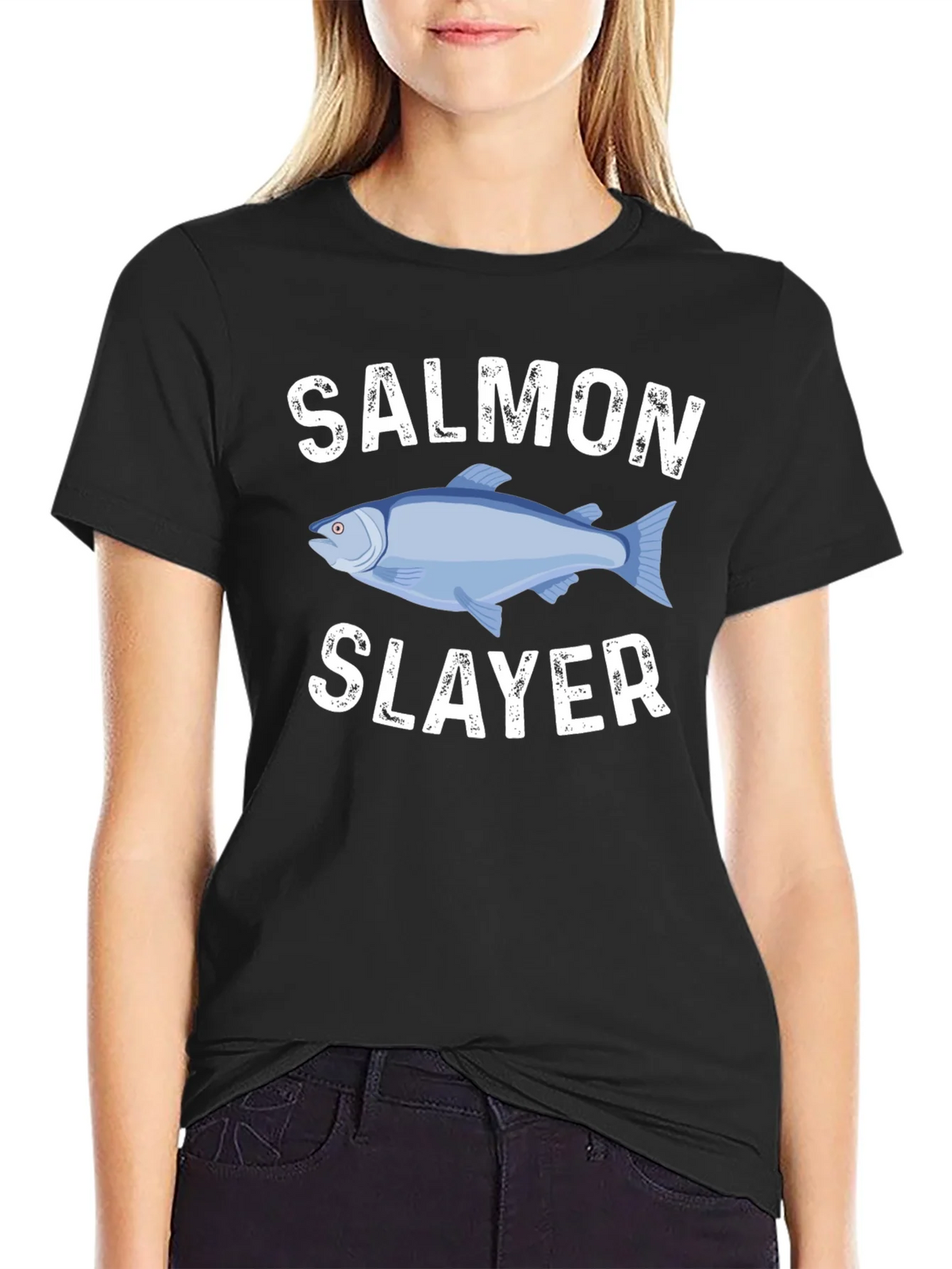 Salmon Slayer Graphic Tee - Fishing Humor T-Shirt product image 2
