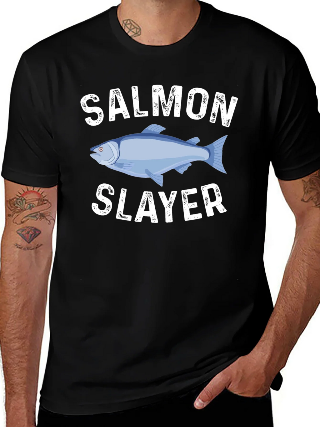 Salmon Slayer Graphic Tee - Fishing Humor T-Shirt product image 1