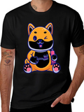 Cute Dog with Toothbrush Graphic Black T-Shirt product image 1