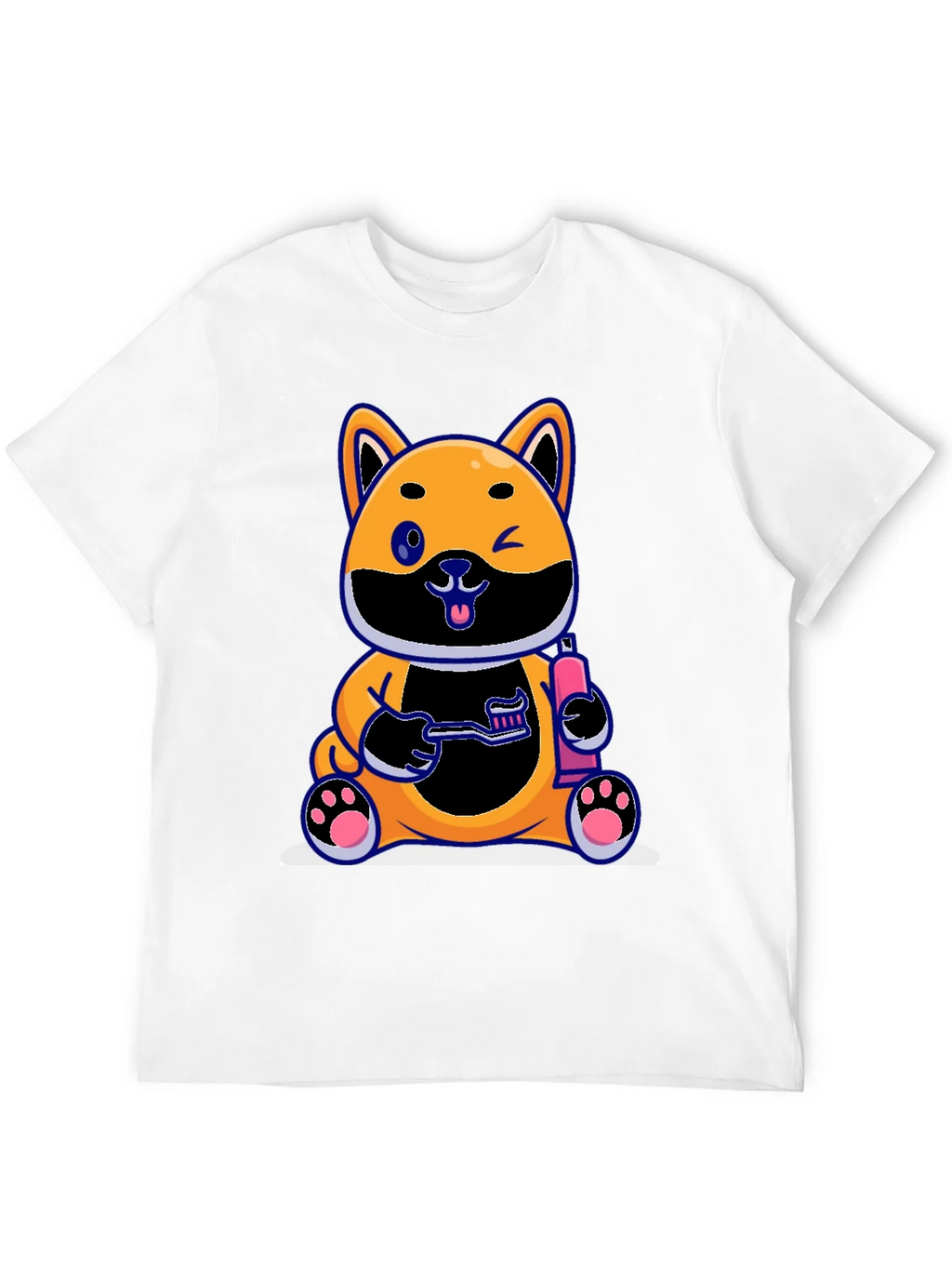 Cute Dog with Toothbrush Graphic Black T-Shirt product image 11