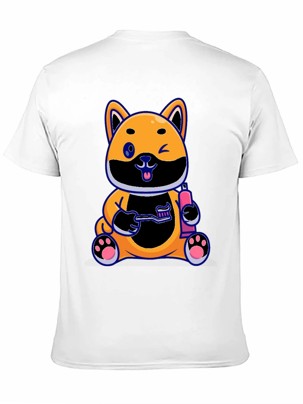 Cute Dog with Toothbrush Graphic Black T-Shirt product image 10