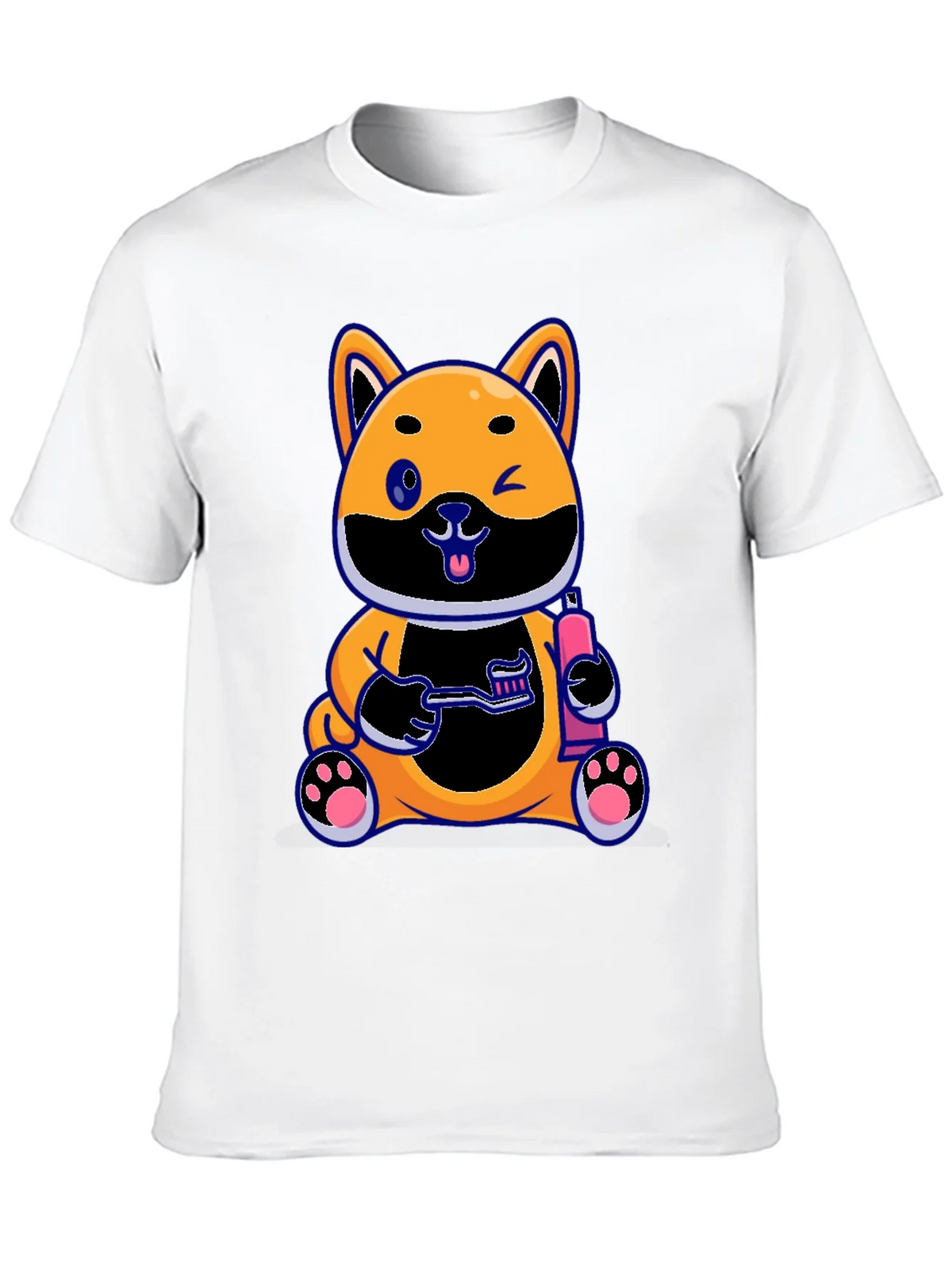 Cute Dog with Toothbrush Graphic Black T-Shirt product image 9