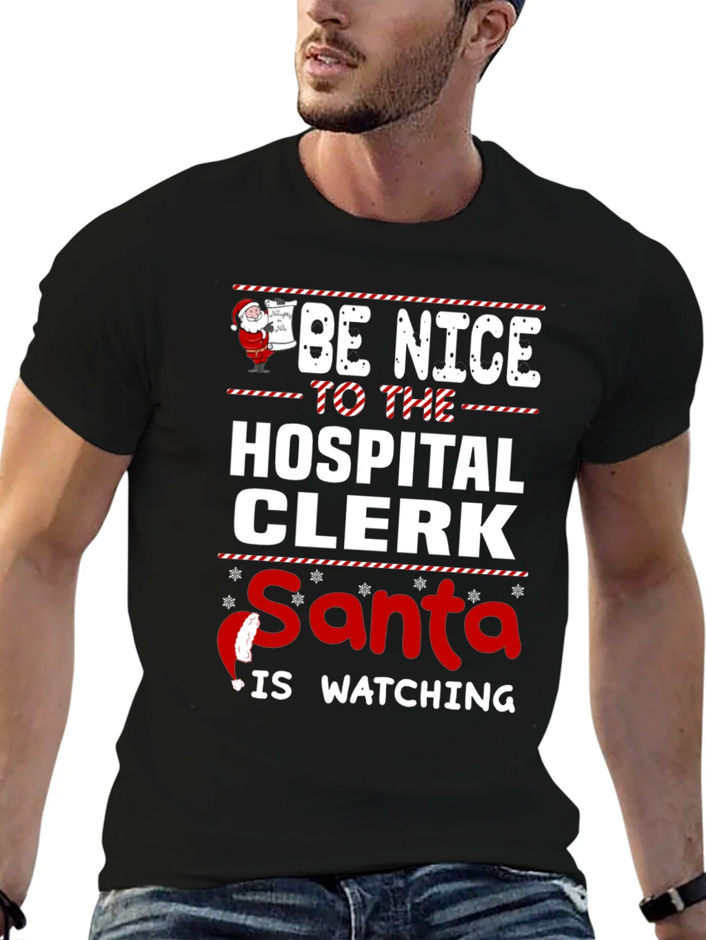 Be Nice to the Hospital Clerk Santa Watching T-Shirt product image 6