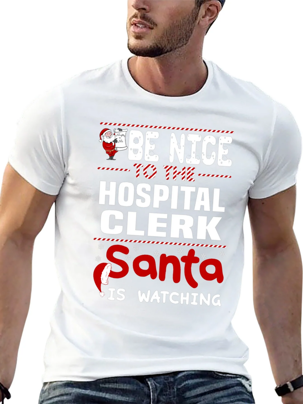 Be Nice to the Hospital Clerk Santa Watching T-Shirt product image 12