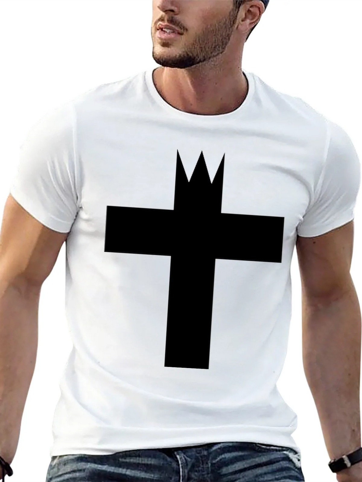 Graphic Tee: Crowned Cross Black Cotton T-Shirt product image 12