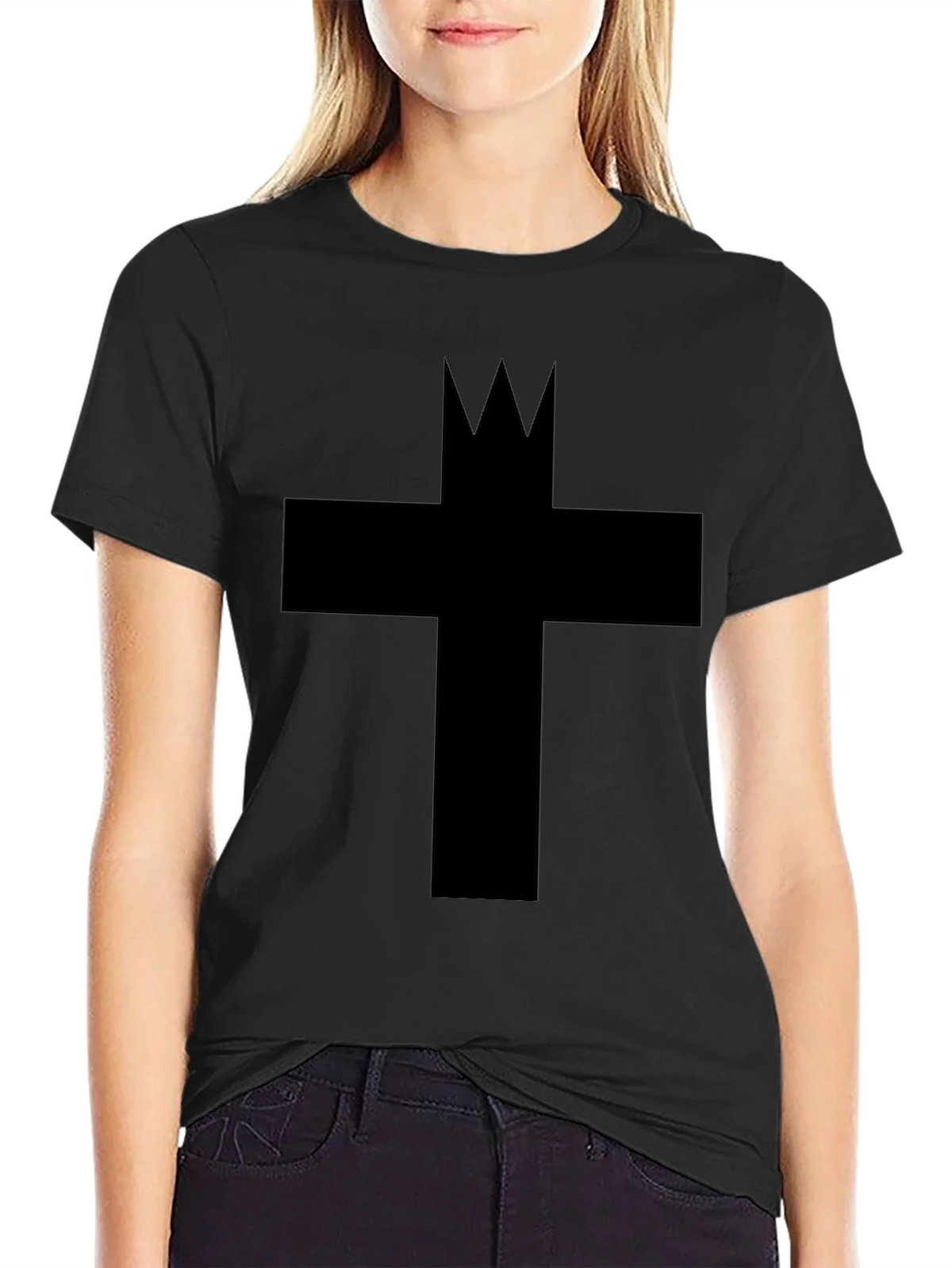 Graphic Tee: Crowned Cross Black Cotton T-Shirt product image 2
