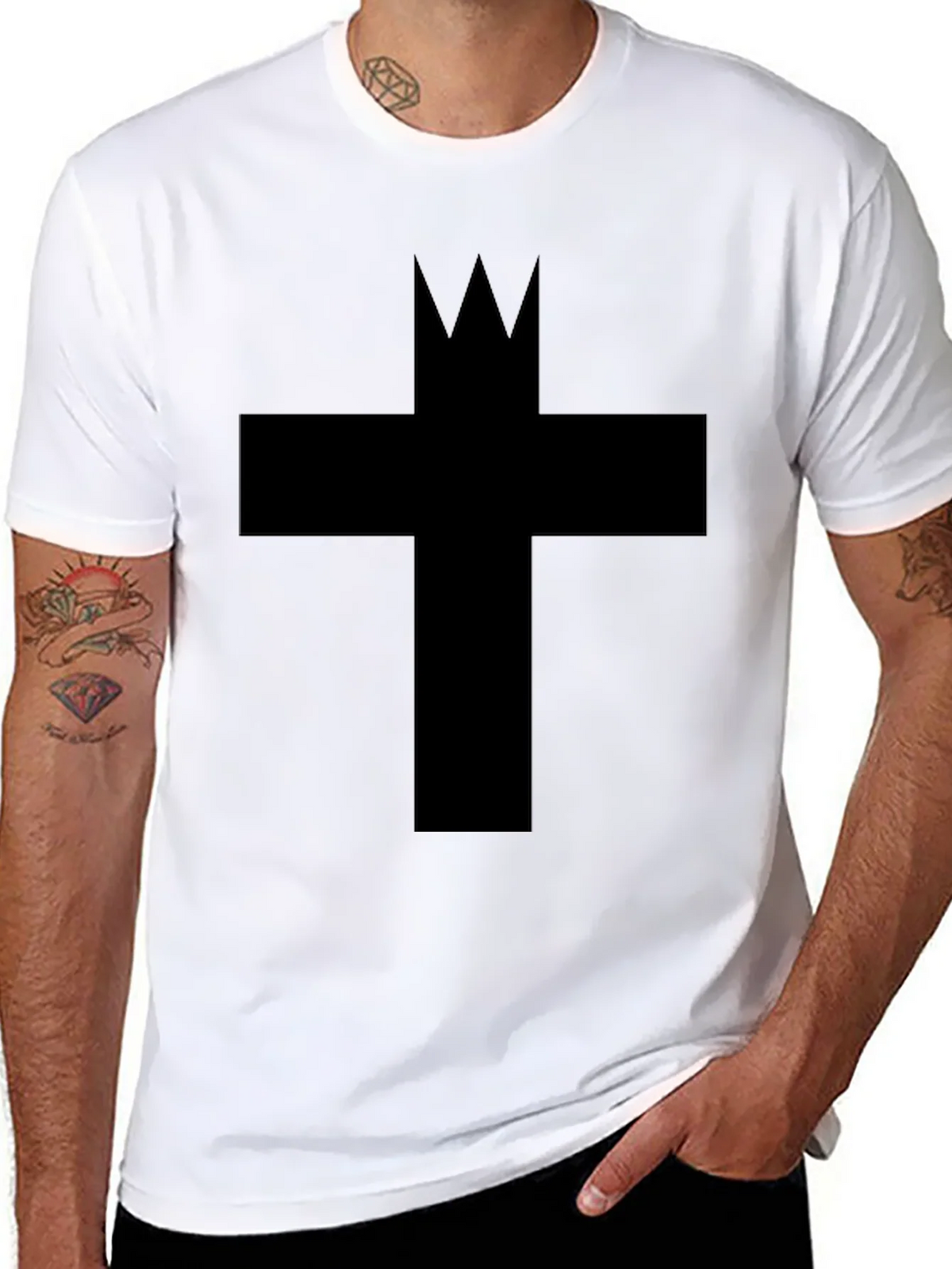 Graphic Tee: Crowned Cross Black Cotton T-Shirt product image 7