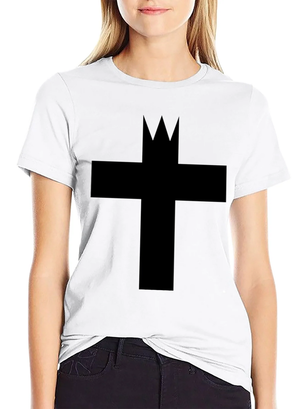 Graphic Tee: Crowned Cross Black Cotton T-Shirt product image 8