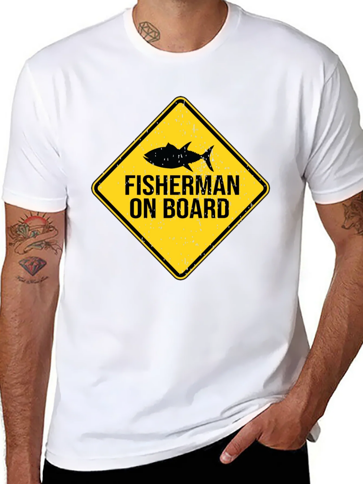 Fisherman On Board Black Cotton T-Shirt product image 7