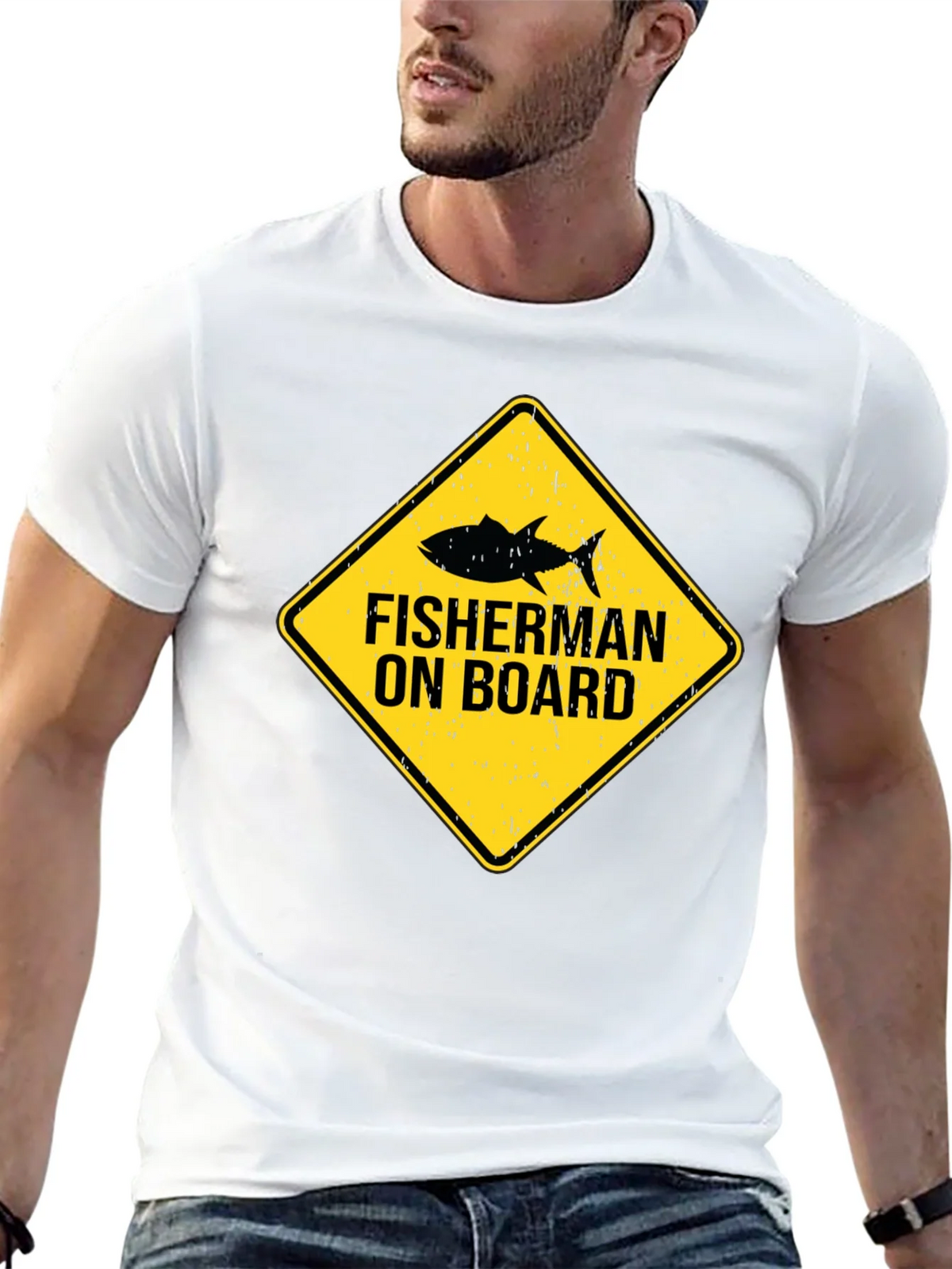 Fisherman On Board Black Cotton T-Shirt product image 12