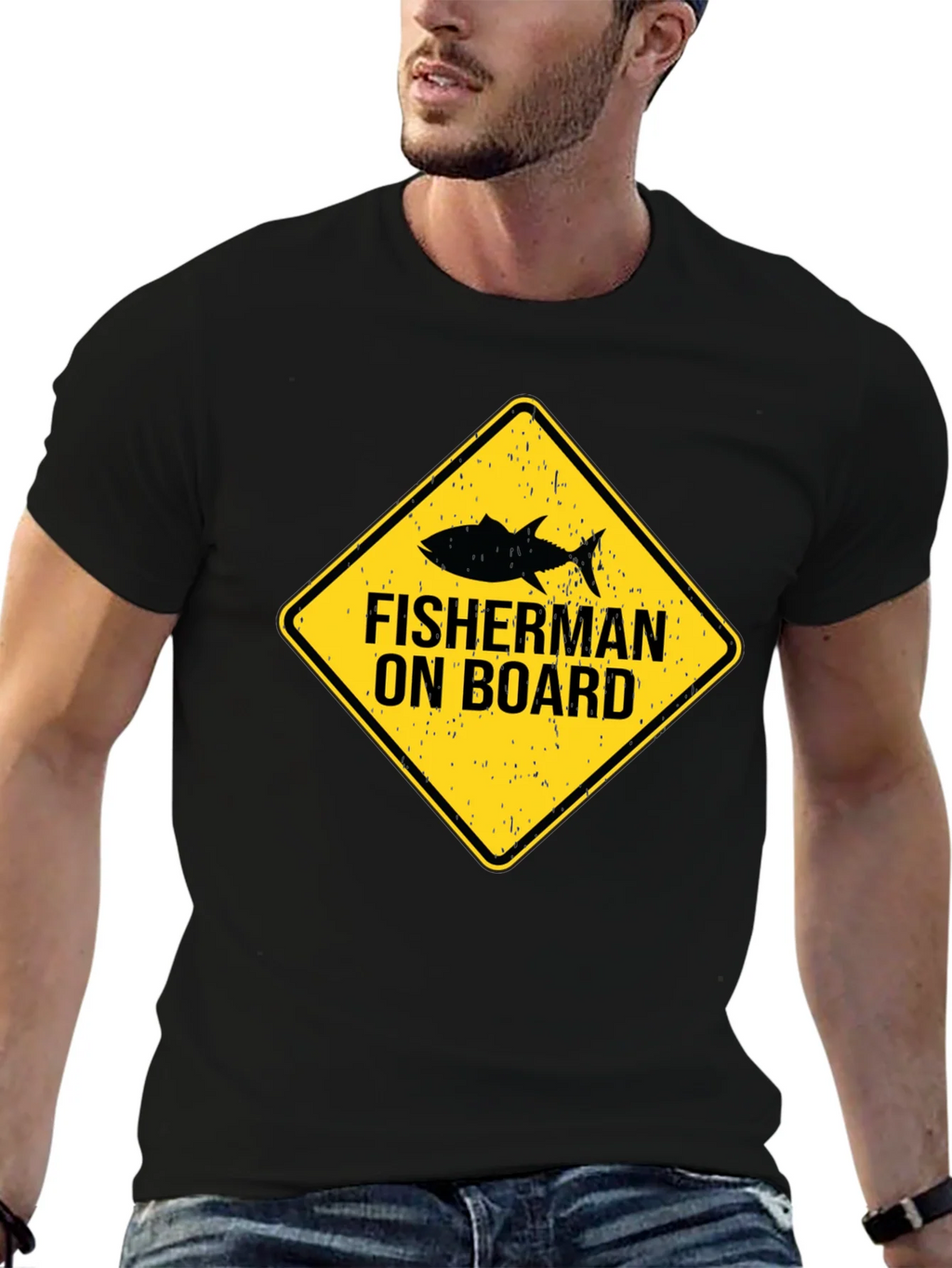 Fisherman On Board Black Cotton T-Shirt product image 6