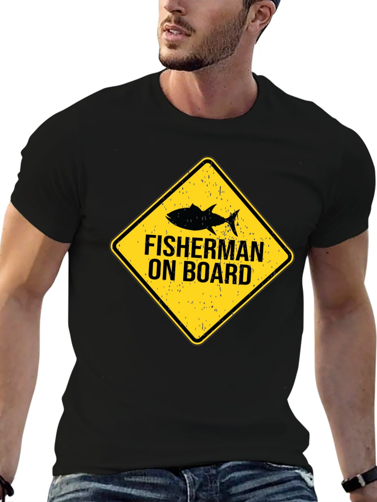 Fisherman On Board Black Cotton T-Shirt product image 6