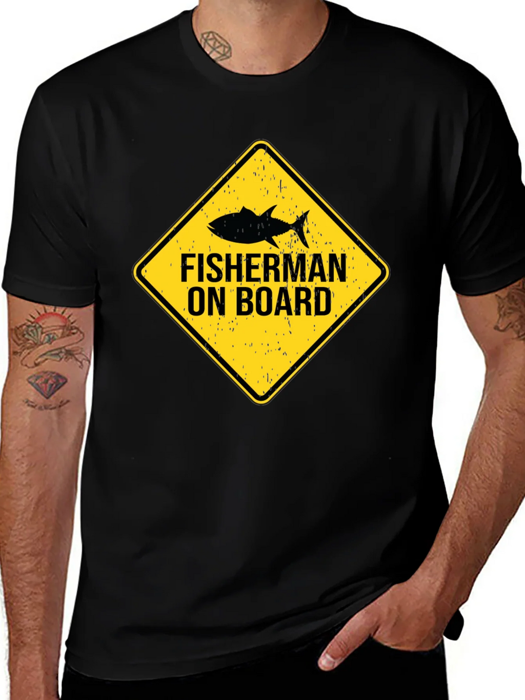 Fisherman On Board Black Cotton T-Shirt product image 1