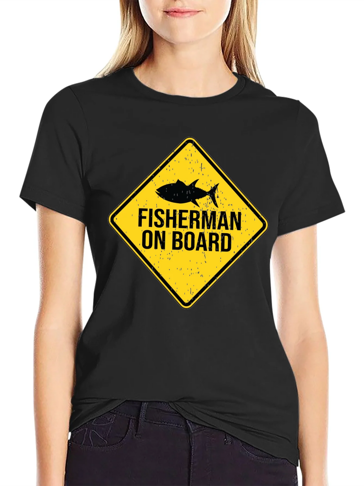 Fisherman On Board Black Cotton T-Shirt product image 2
