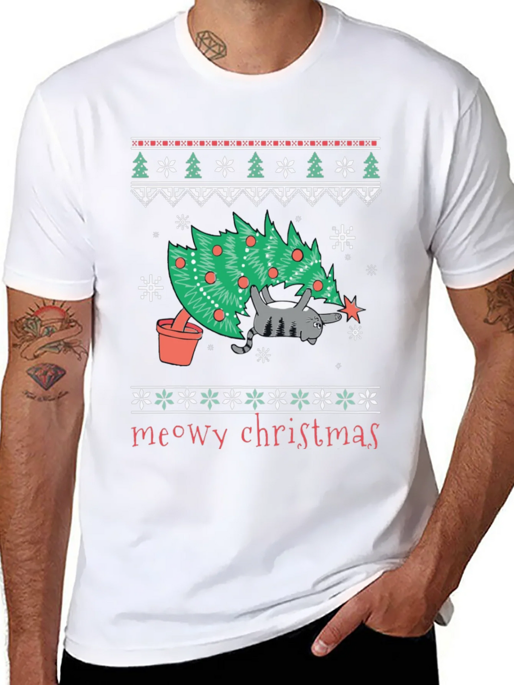 Meowy Christmas Cat T-Shirt - Festive Holiday Tee product image 7