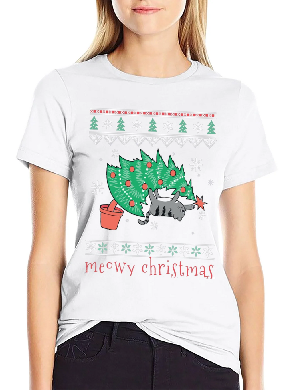 Meowy Christmas Cat T-Shirt - Festive Holiday Tee product image 8