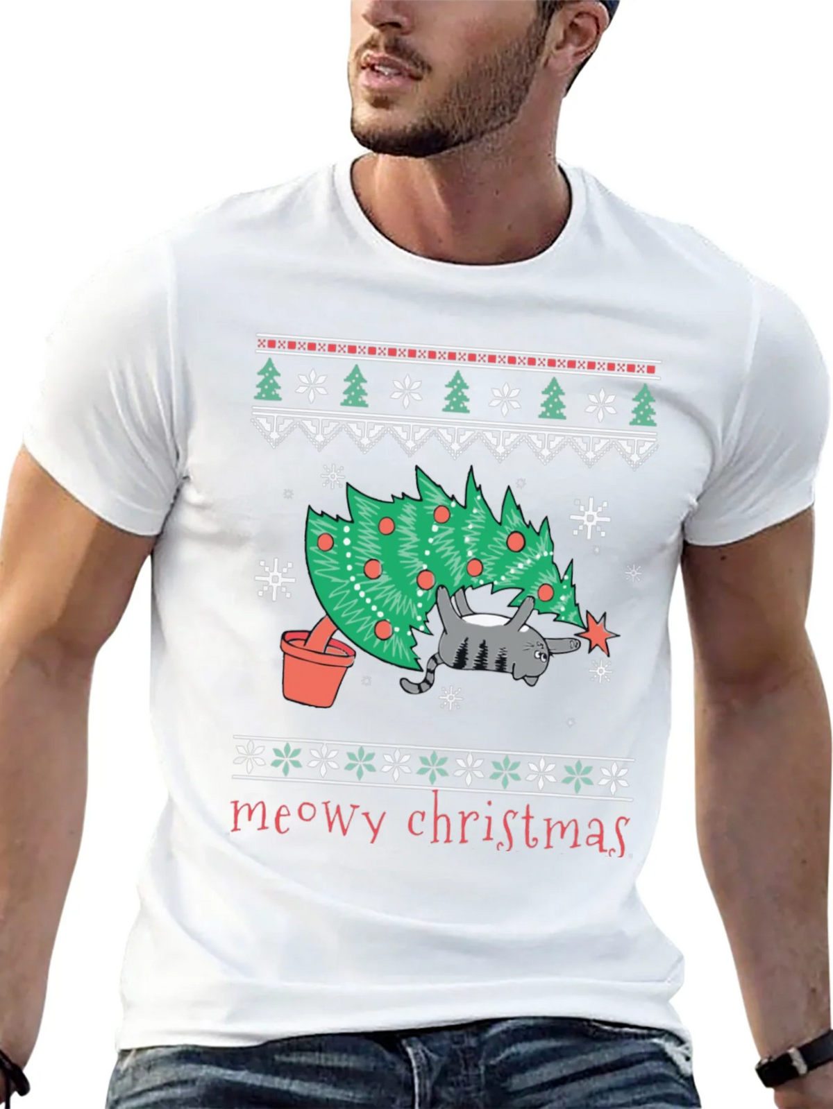 Meowy Christmas Cat T-Shirt - Festive Holiday Tee product image 12