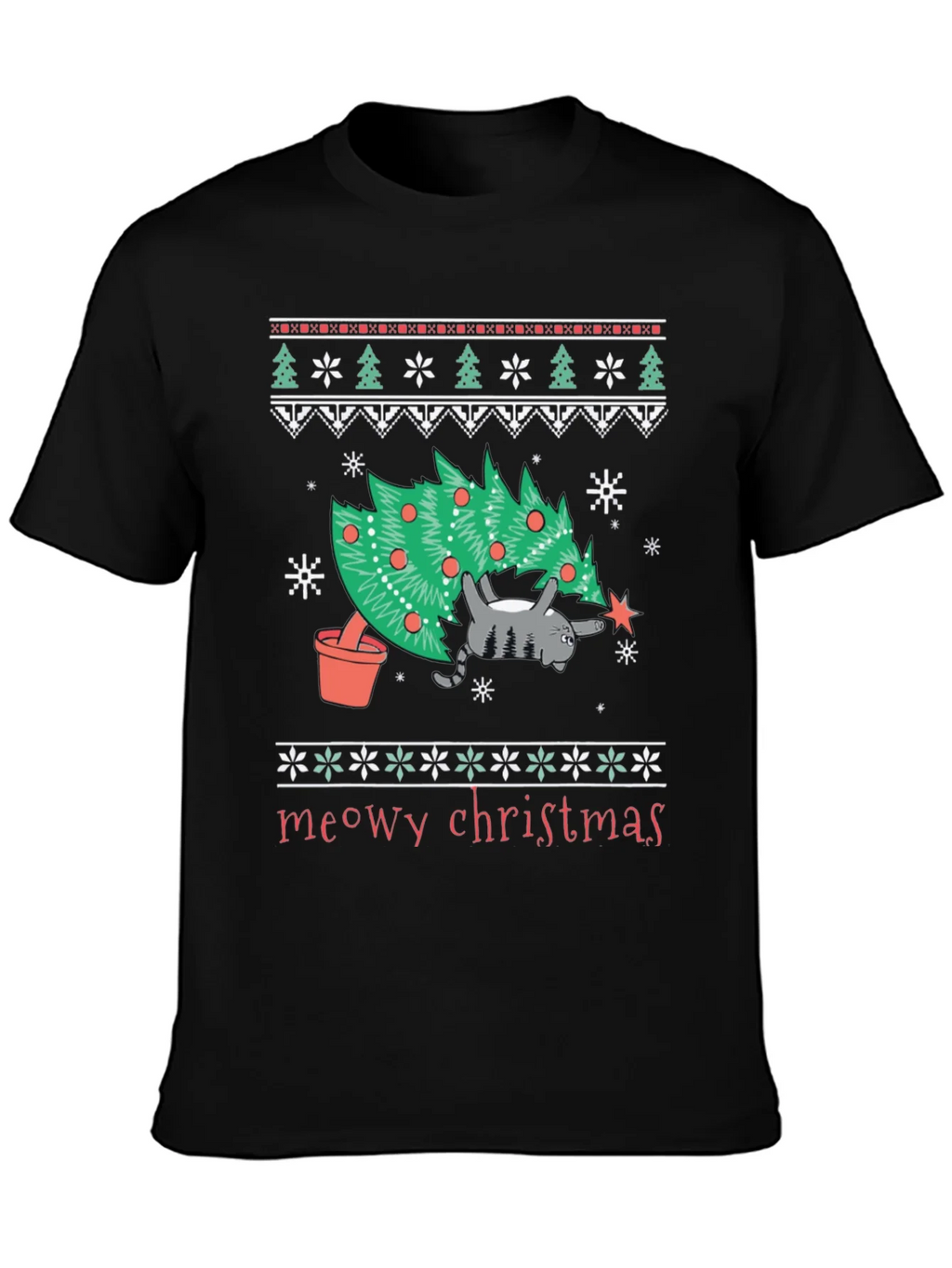 Meowy Christmas Cat T-Shirt - Festive Holiday Tee product image 3