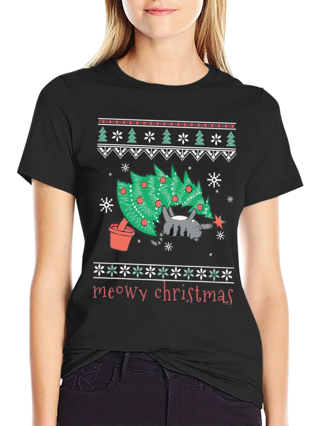 Meowy Christmas Cat T-Shirt - Festive Holiday Tee product image 2
