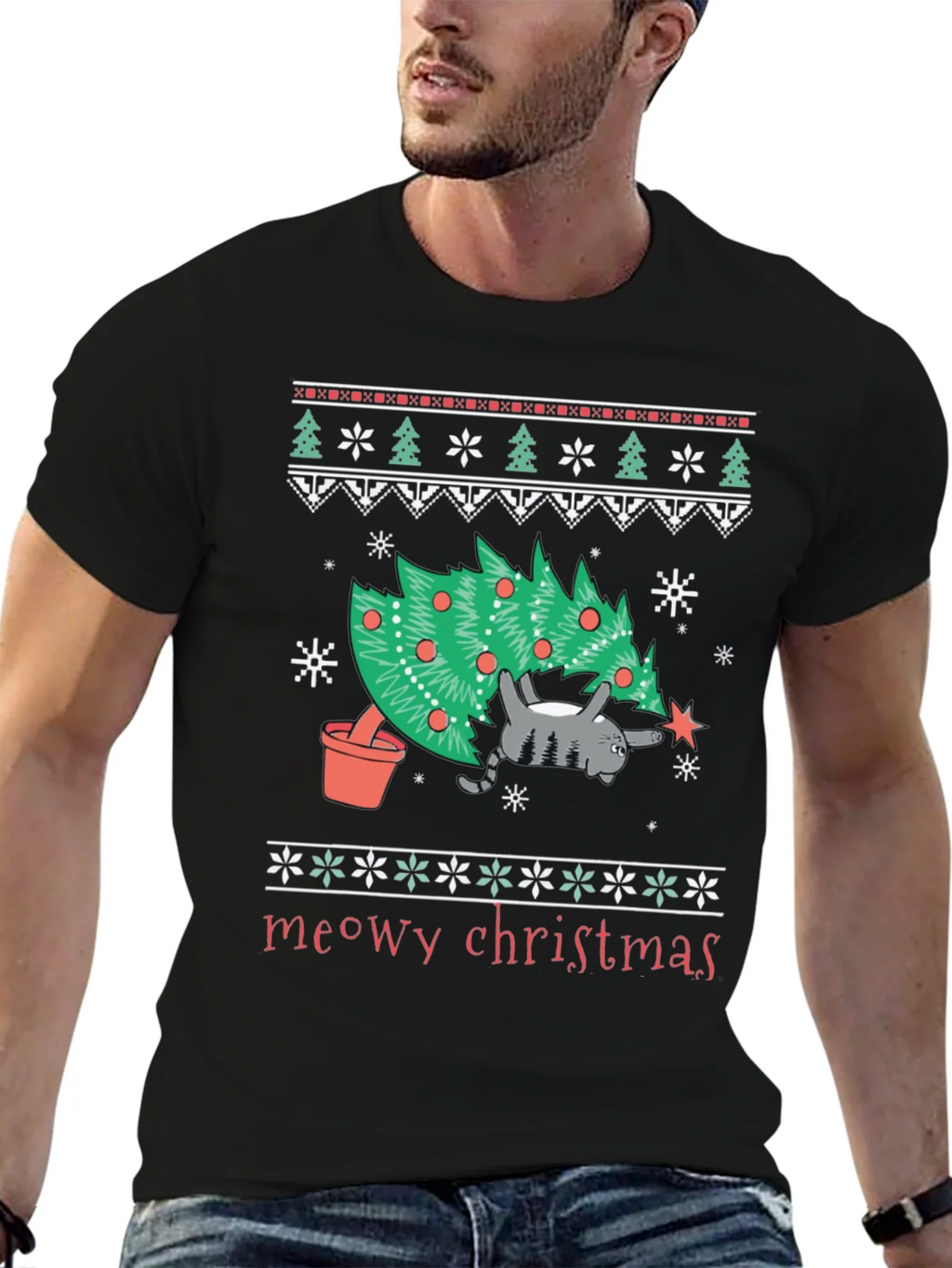 Meowy Christmas Cat T-Shirt - Festive Holiday Tee product image 6