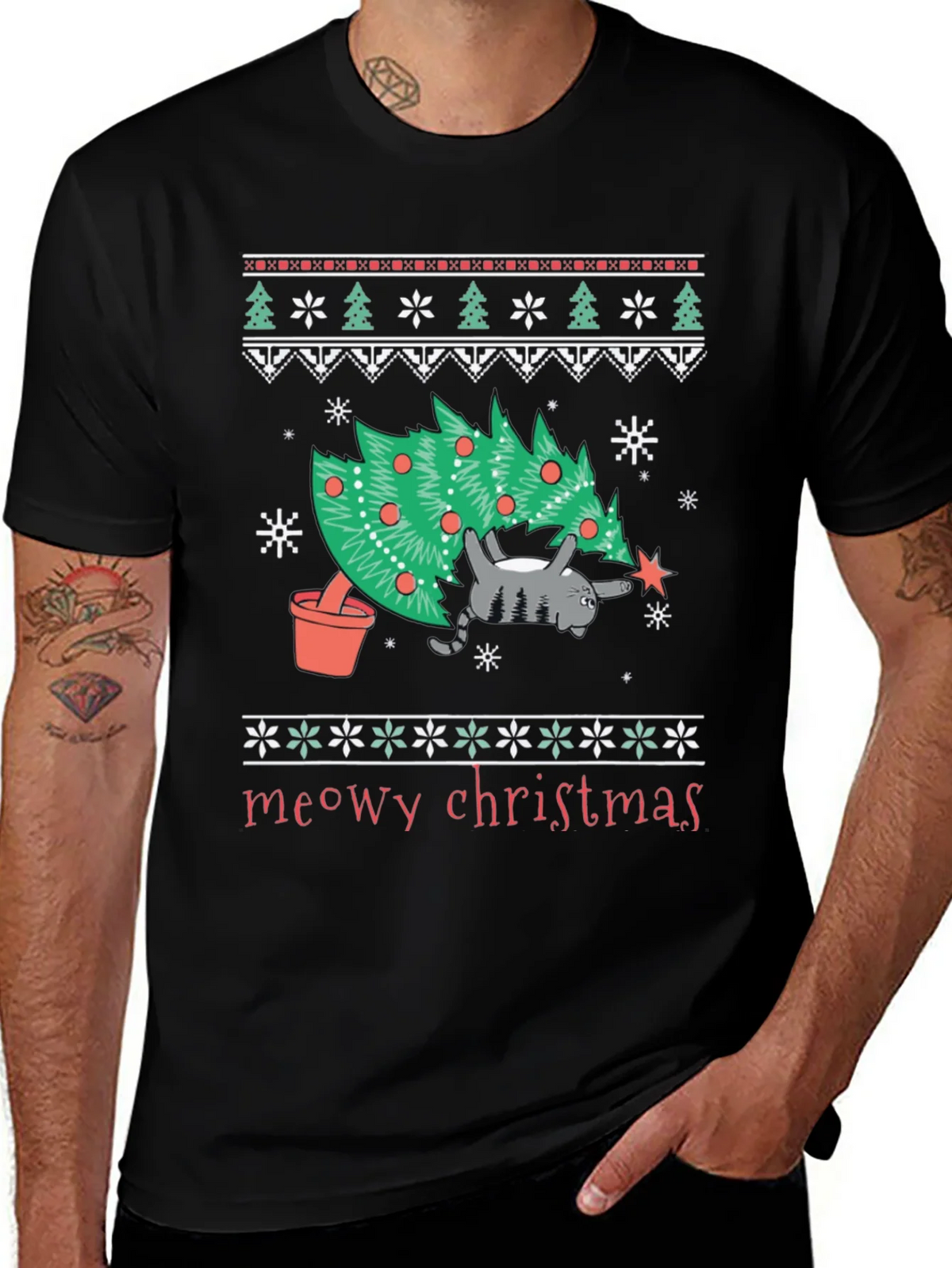 Meowy Christmas Cat T-Shirt - Festive Holiday Tee product image 1