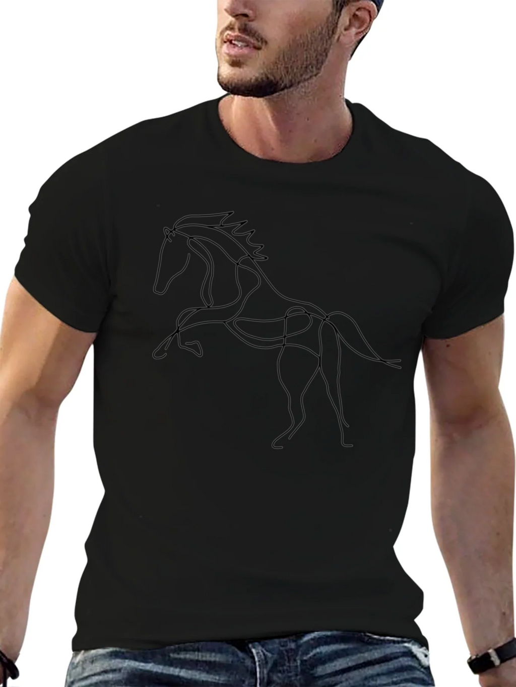 Black Horse Line Art Graphic Tee - Stylish Minimalist Design product image 6