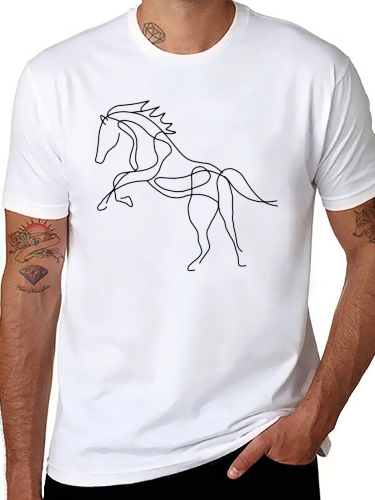 Black Horse Line Art Graphic Tee - Stylish Minimalist Design product image 7