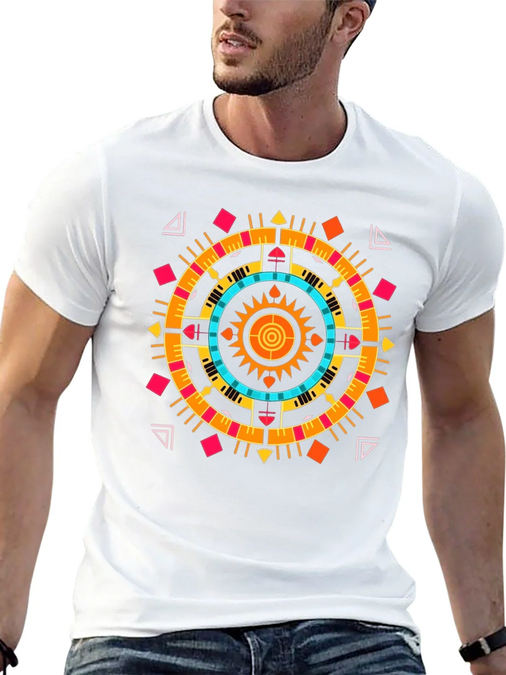 Geometric Aztec Print Tee - Stylish Black Cotton T-Shirt product image 12