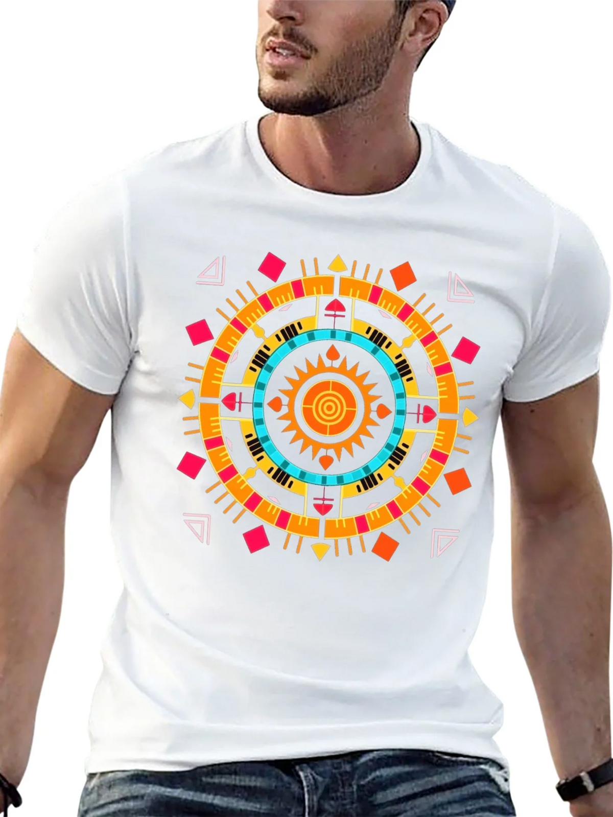 Geometric Aztec Print Tee - Stylish Black Cotton T-Shirt product image 12