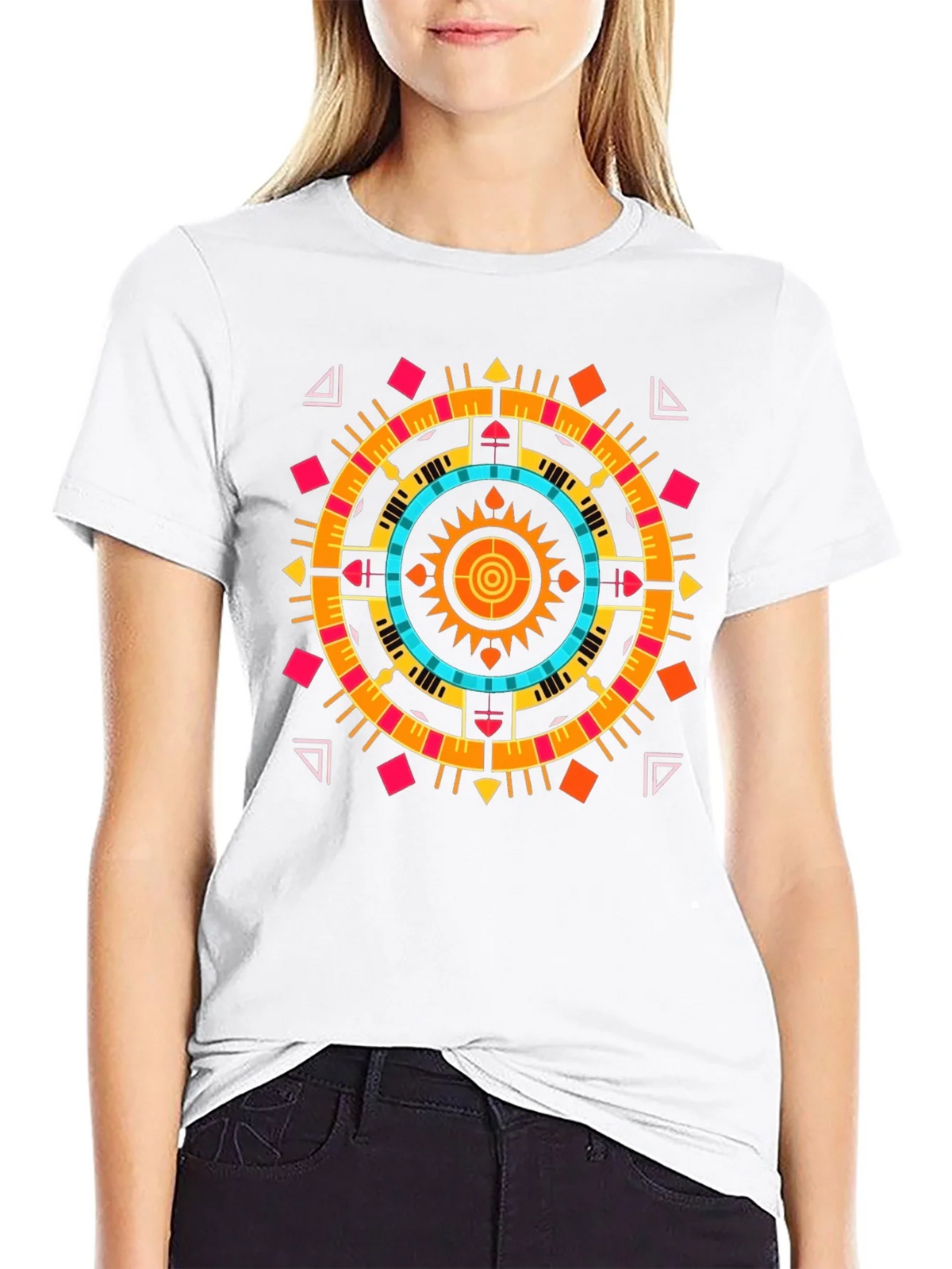 Geometric Aztec Print Tee - Stylish Black Cotton T-Shirt product image 8