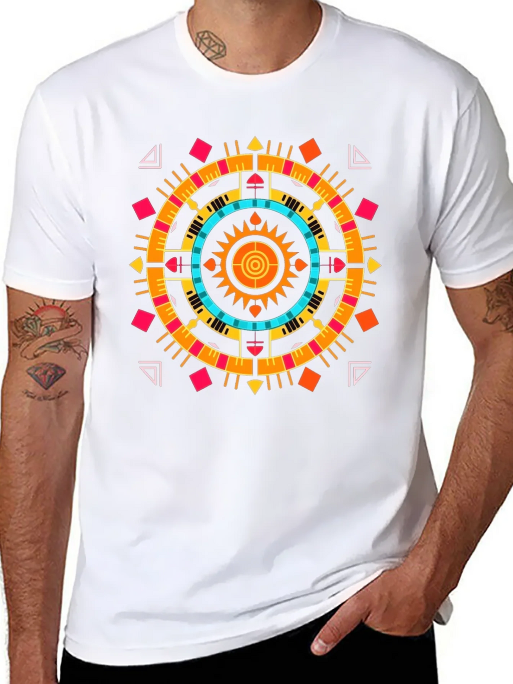 Geometric Aztec Print Tee - Stylish Black Cotton T-Shirt product image 7