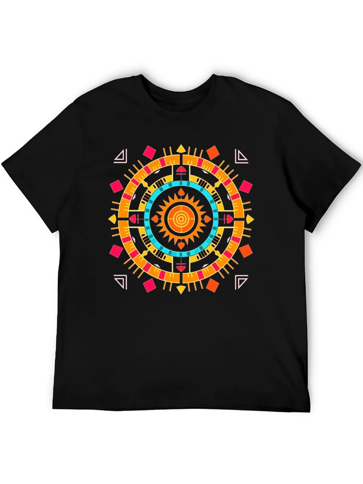 Geometric Aztec Print Tee - Stylish Black Cotton T-Shirt product image 5