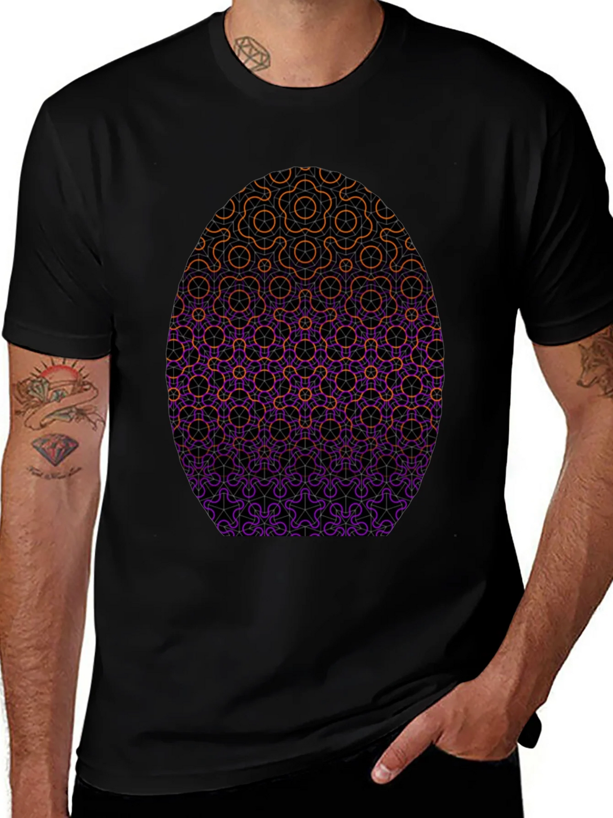 Geometric Egg Design Black T-Shirt product image 1