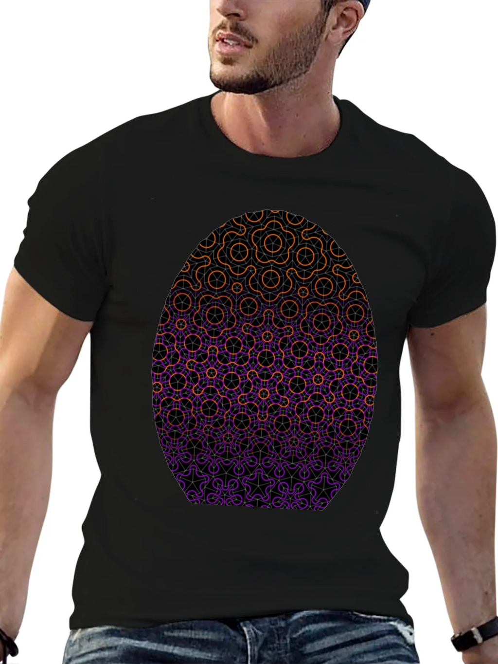 Geometric Egg Design Black T-Shirt product image 6