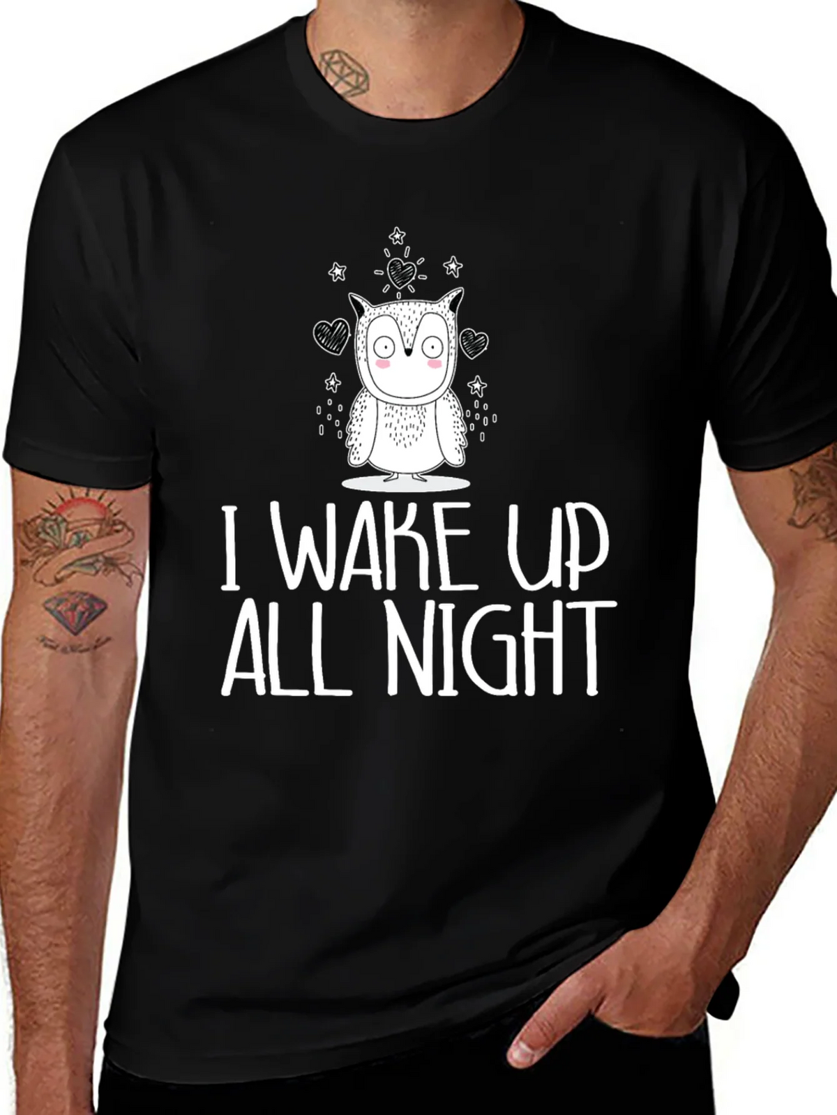 Owl I Wake Up All Night Graphic Tee - Black Cotton T-Shirt product image 1
