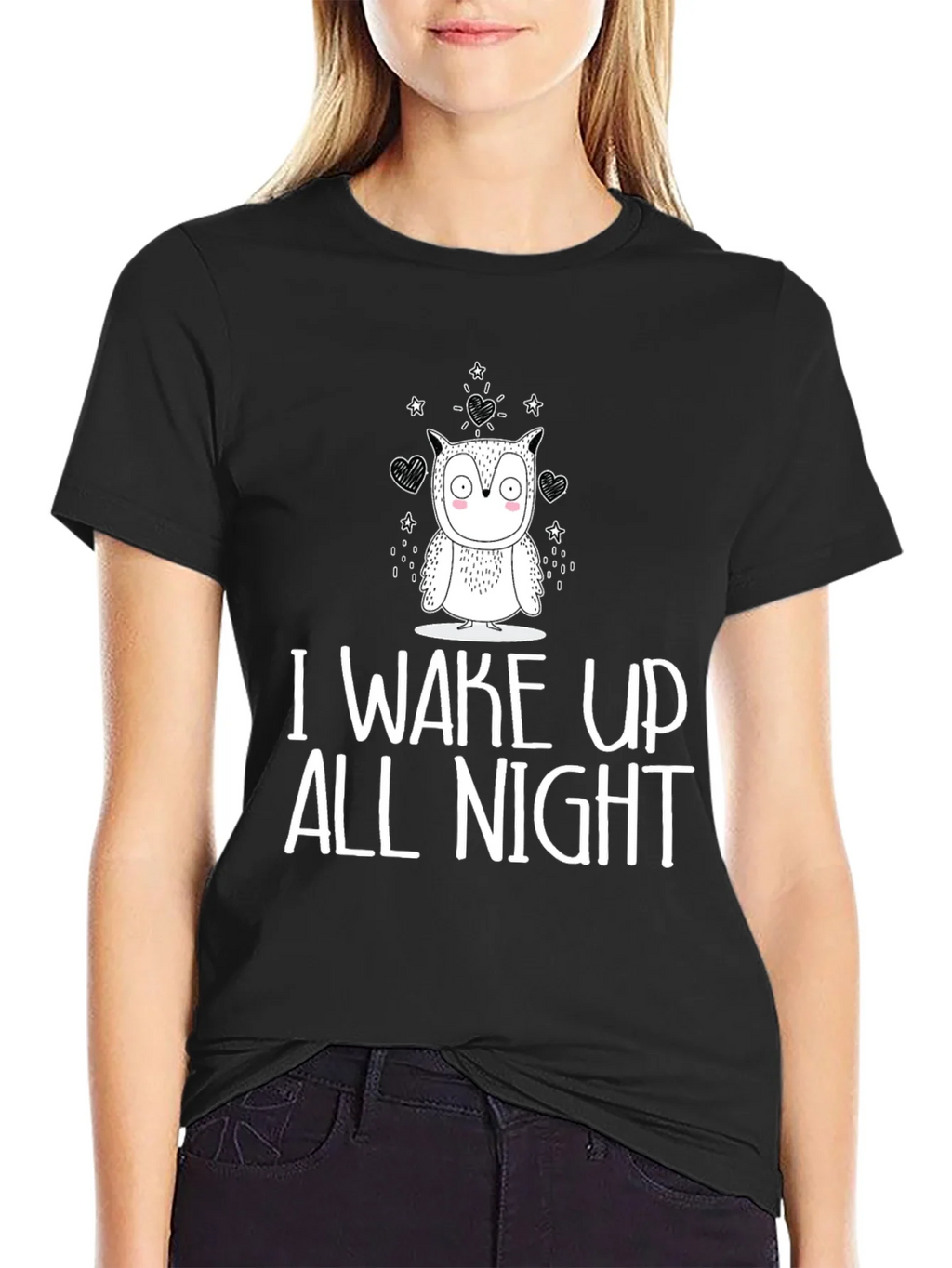 Owl I Wake Up All Night Graphic Tee - Black Cotton T-Shirt product image 2