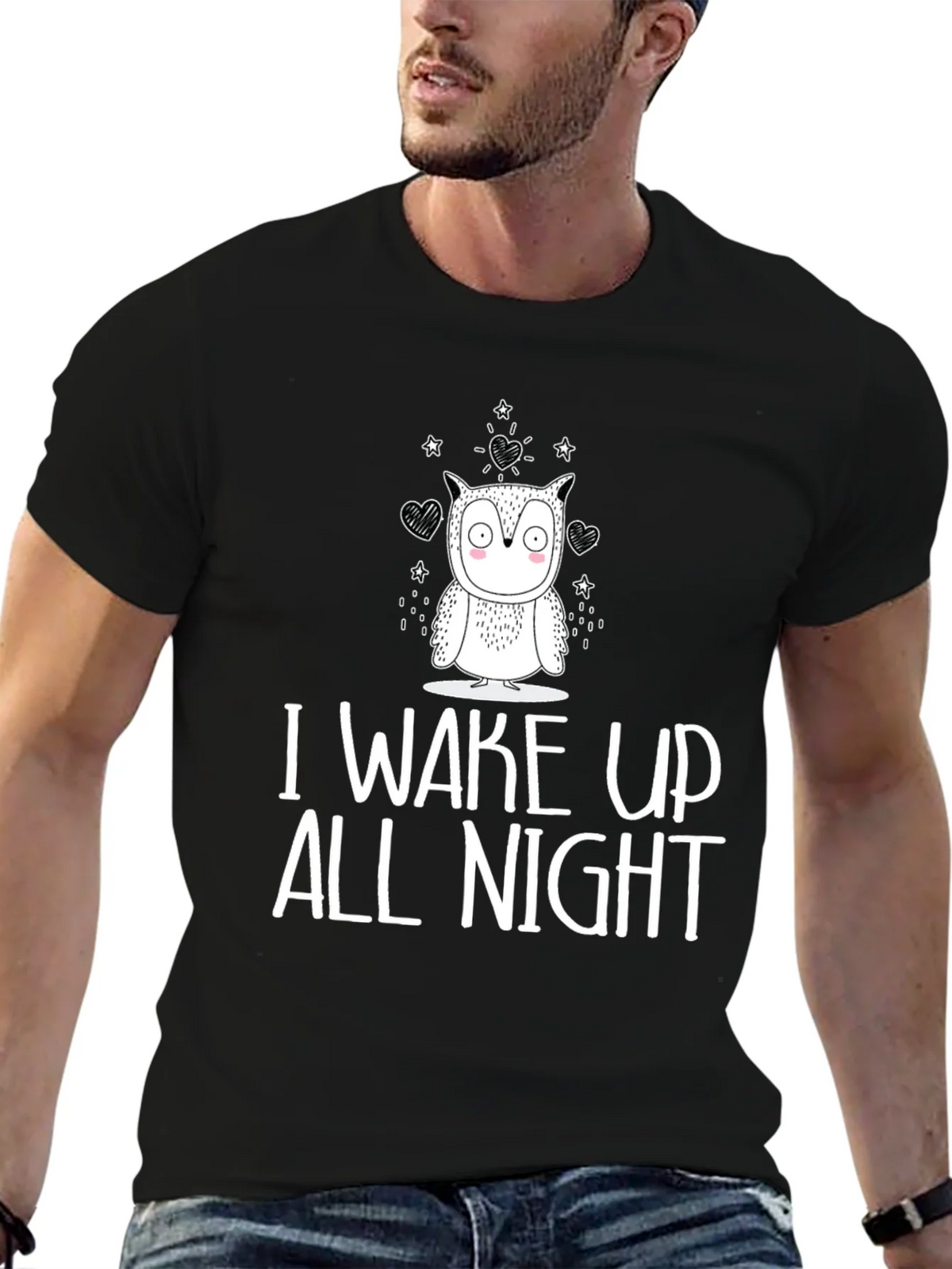 Owl I Wake Up All Night Graphic Tee - Black Cotton T-Shirt product image 6