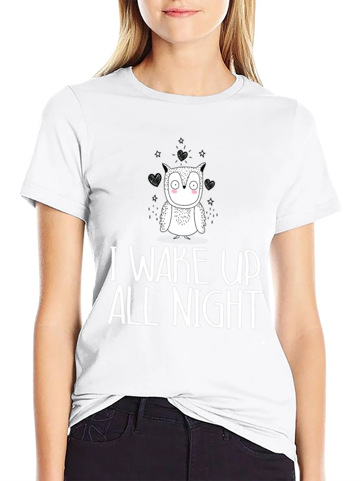 Owl I Wake Up All Night Graphic Tee - Black Cotton T-Shirt product image 8
