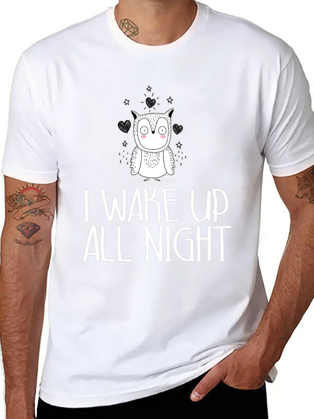 Owl I Wake Up All Night Graphic Tee - Black Cotton T-Shirt product image 7