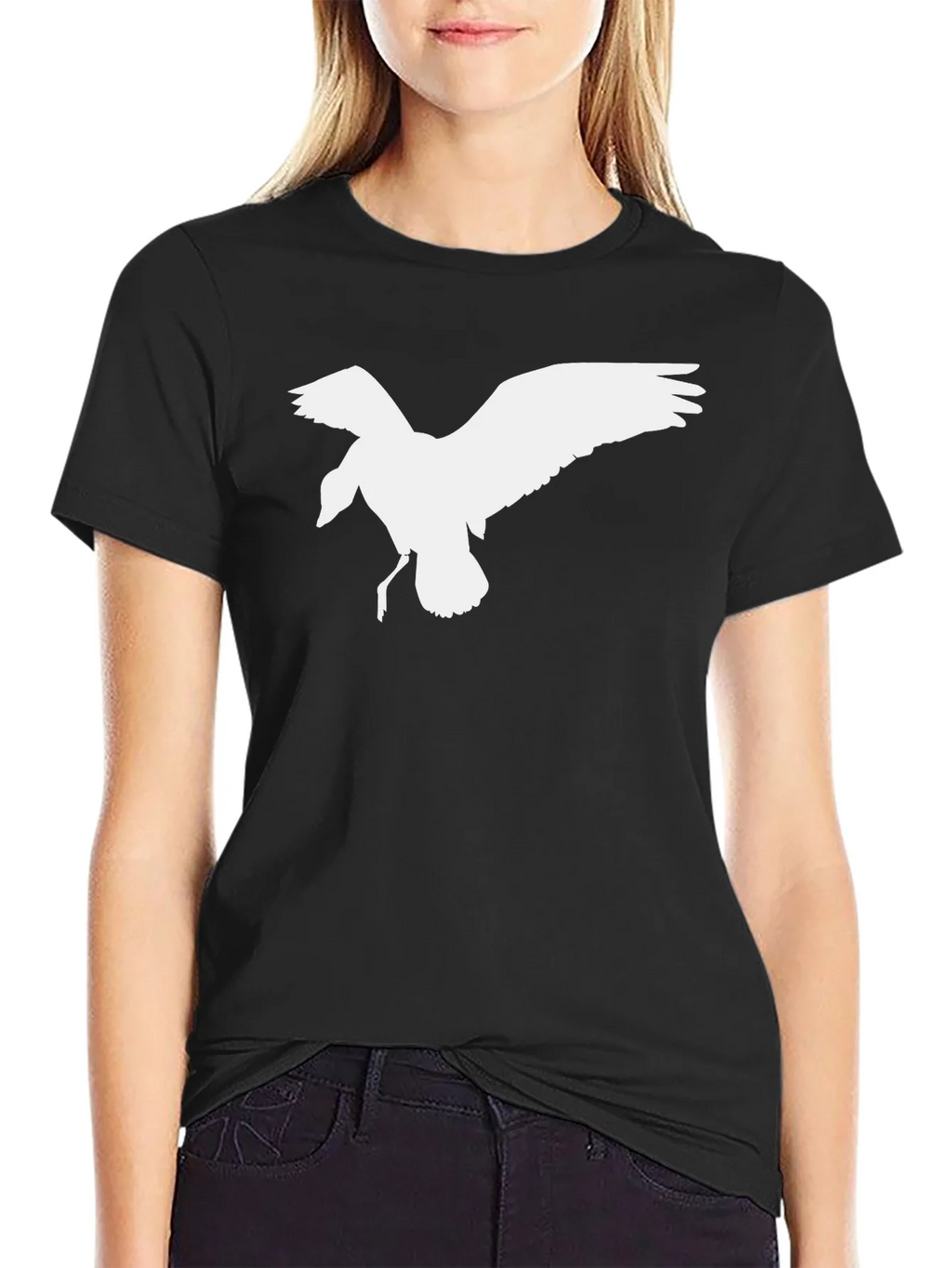 Black T-Shirt with White Bird Graphic product image 2