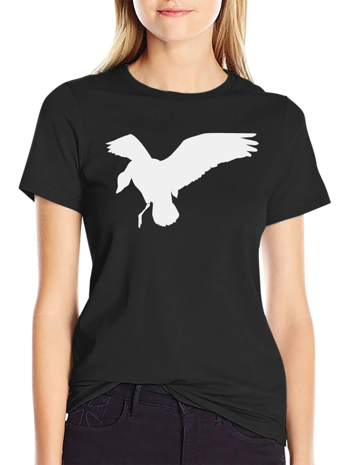 Black T-Shirt with White Bird Graphic product image 2