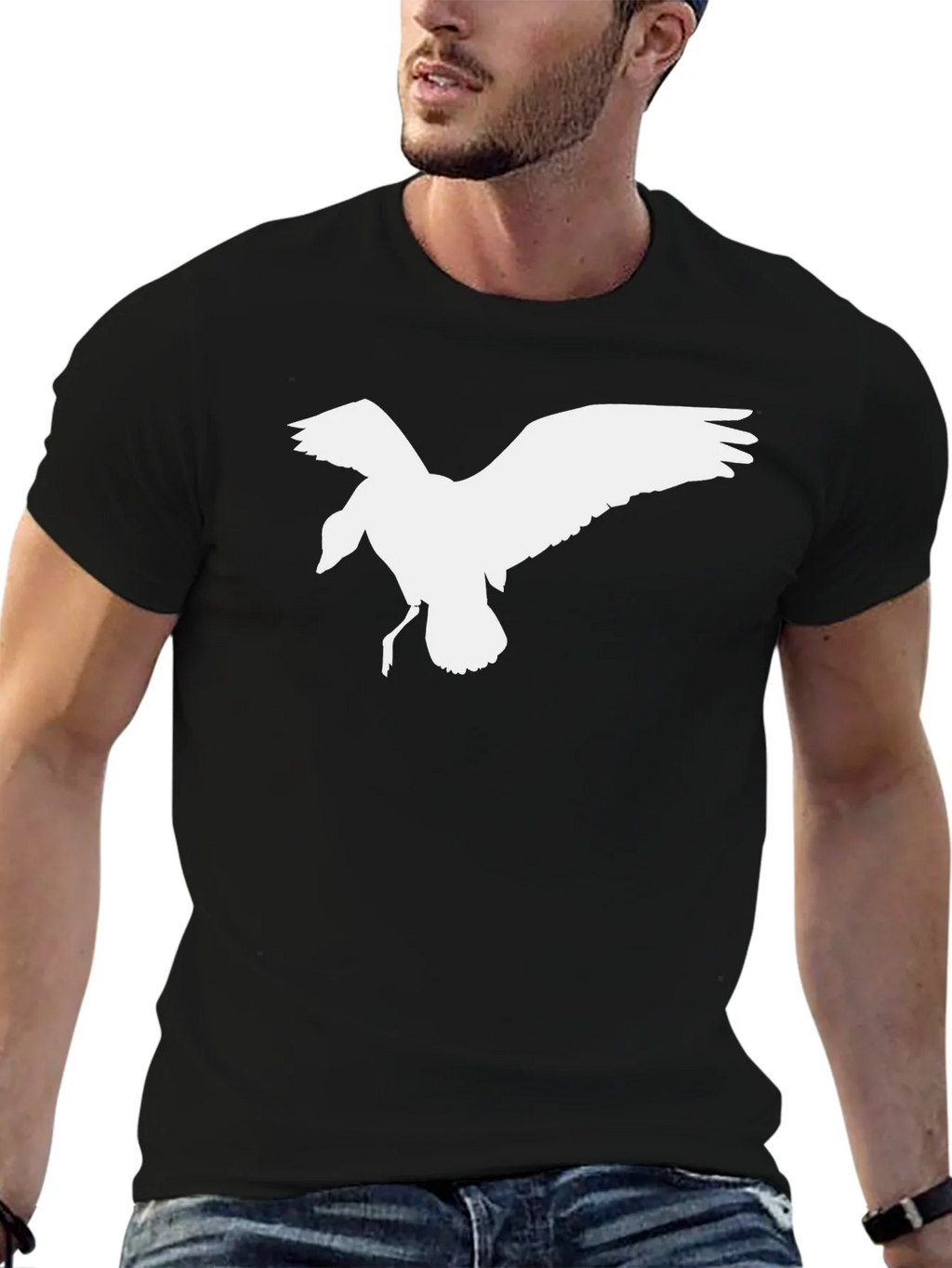Black T-Shirt with White Bird Graphic product image 6