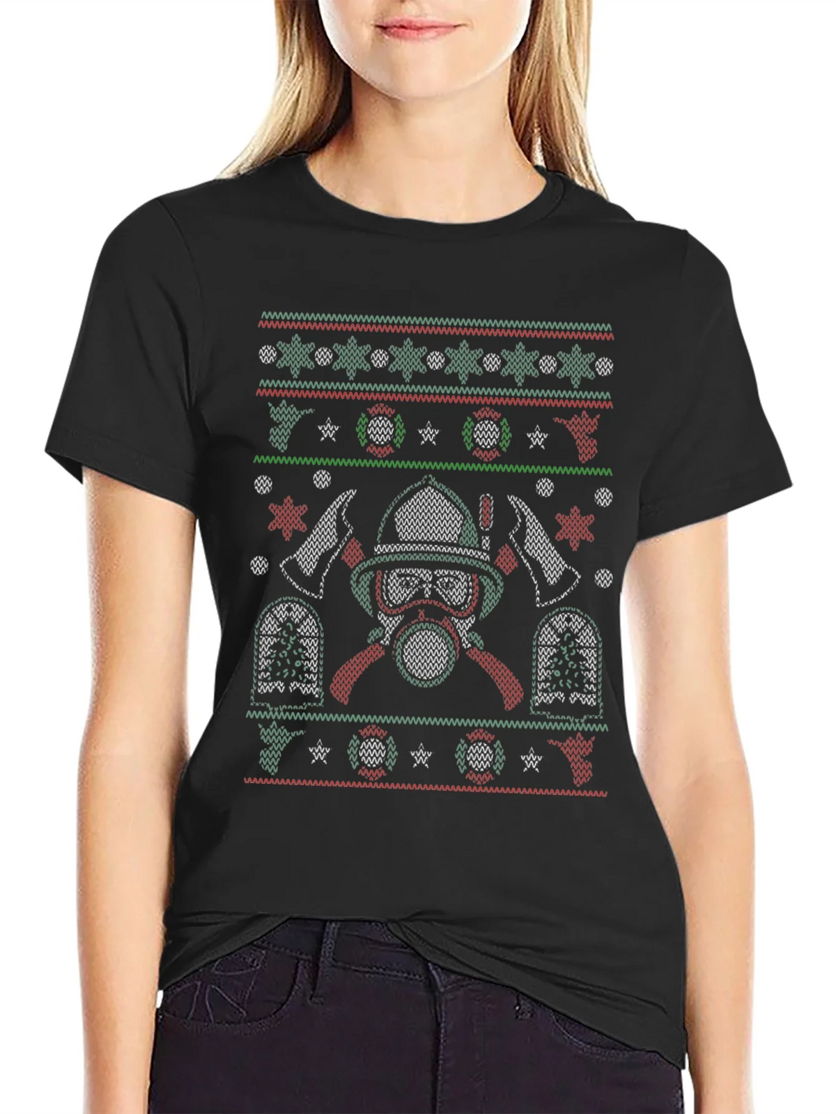 Firefighter Ugly Christmas Sweater T-Shirt product image 2