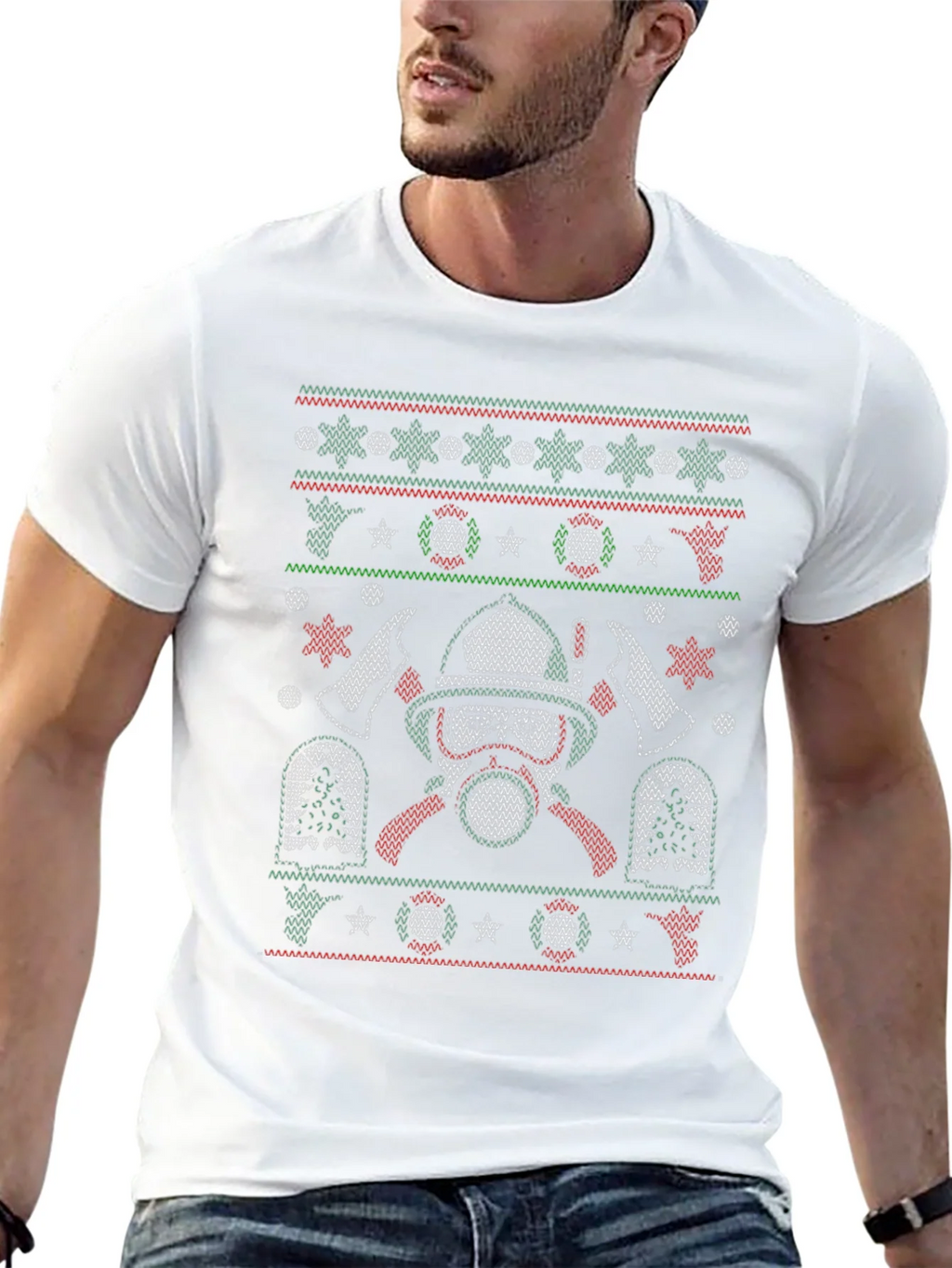 Firefighter Ugly Christmas Sweater T-Shirt product image 12